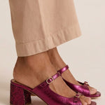 Marguerite golden mule heel sandal in Fuchsia, view 6