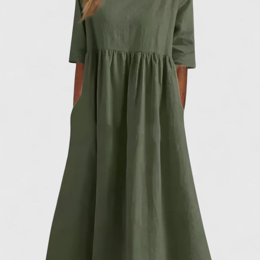 Cindy Cotton Midi Dress in Green, view 3