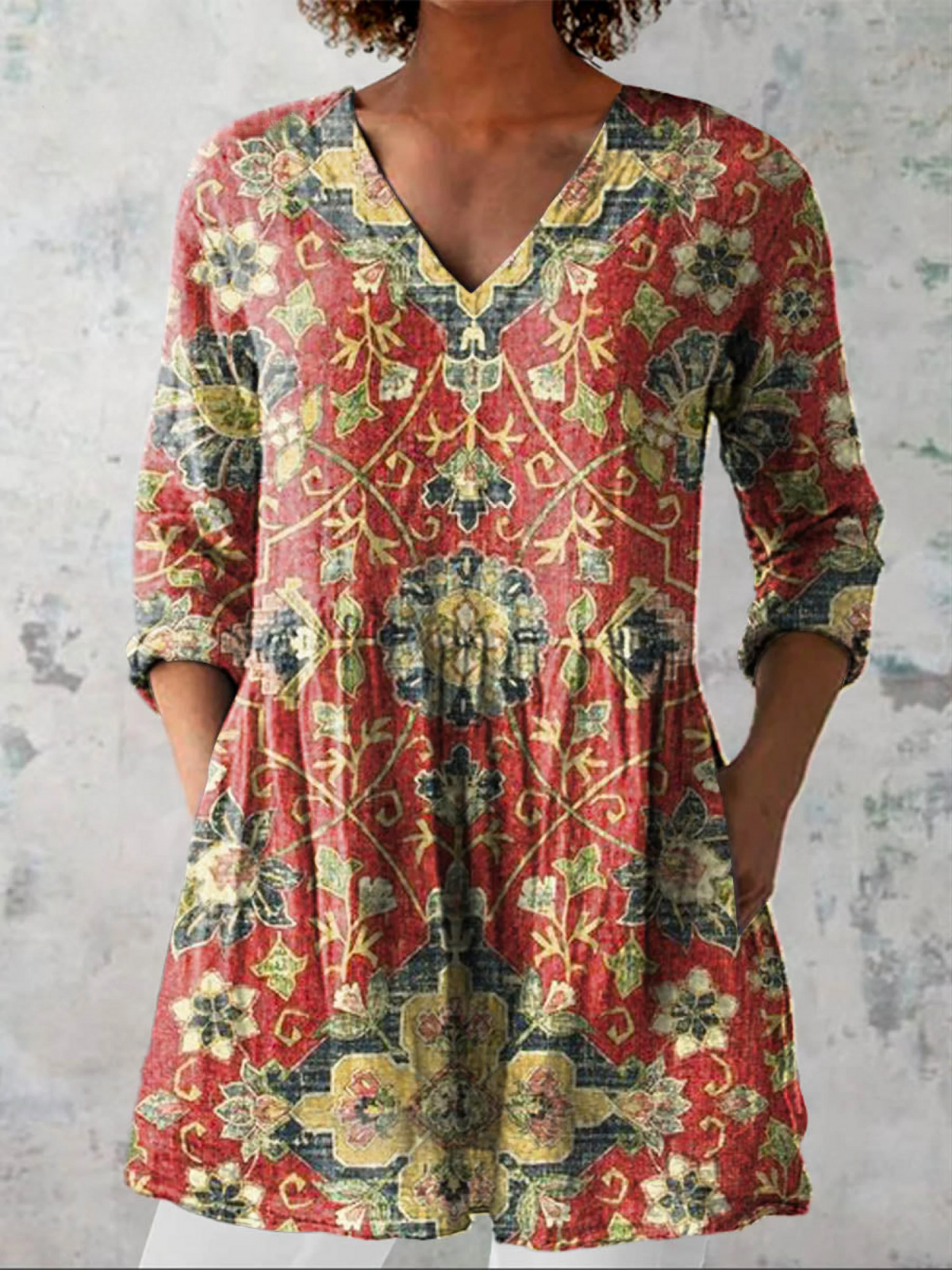 Lea warm floral blouse in Multicolour, front view