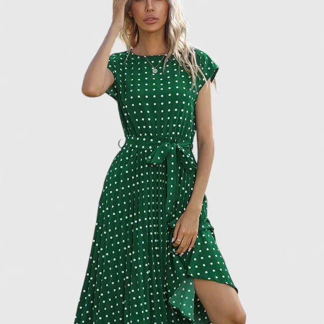 Allyzhea polka dot belted midi dress in Green, view 3