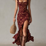Mayfair retro print midi dress in Burgundy, view 7