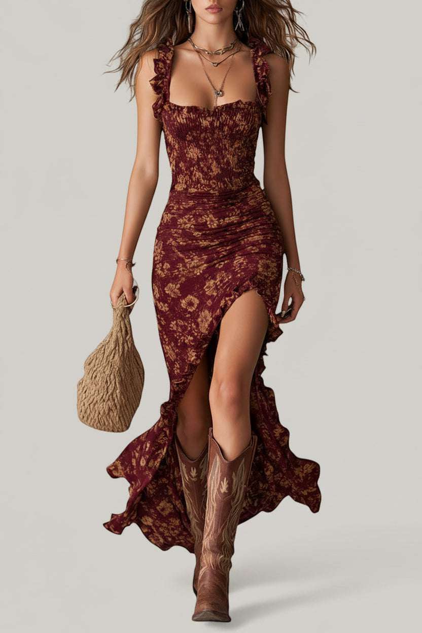Mika boho retro maxi dress in Red, view 7