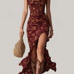 Mika boho retro maxi dress in Red, view 7