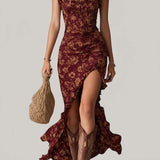 Mika boho retro maxi dress in Red, view 7