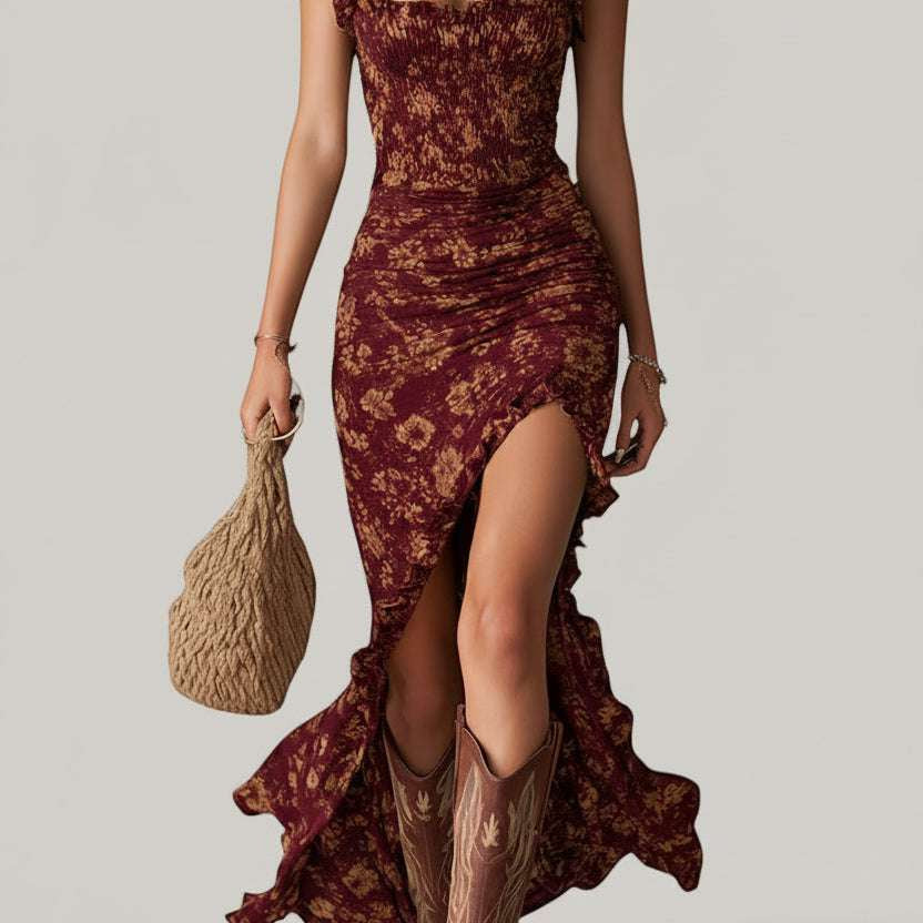Mika boho retro maxi dress in Red, view 7