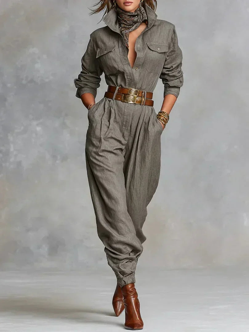 Megan Linen Cotton Jumpsuit, front view