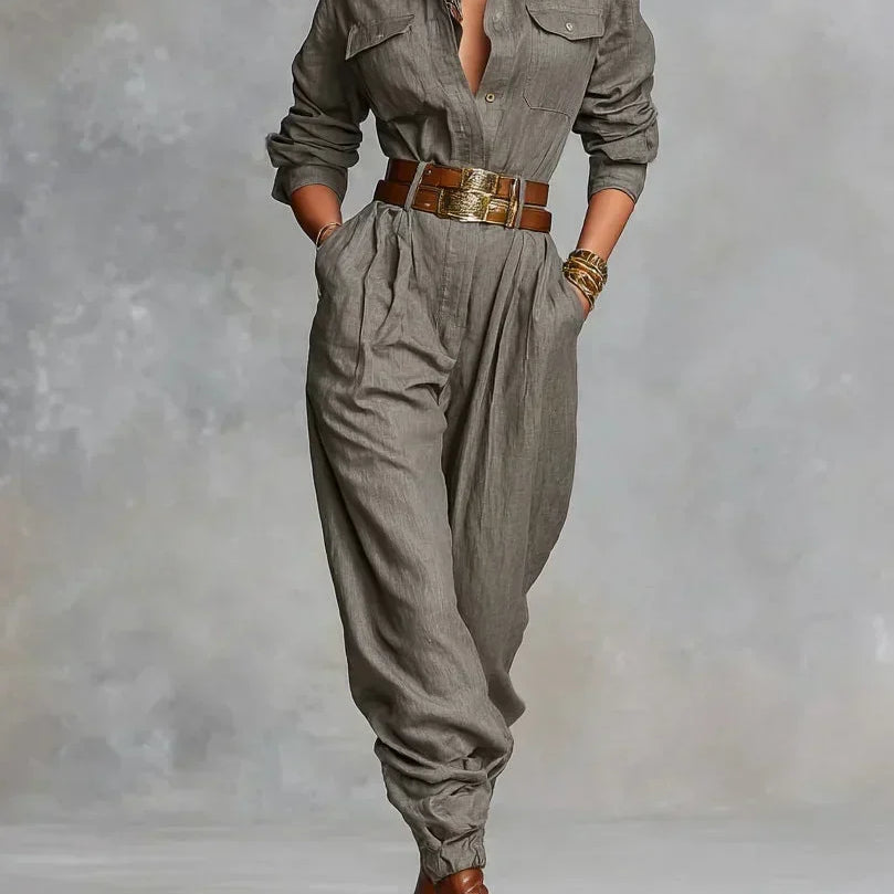 Megan Linen Cotton Jumpsuit, front view