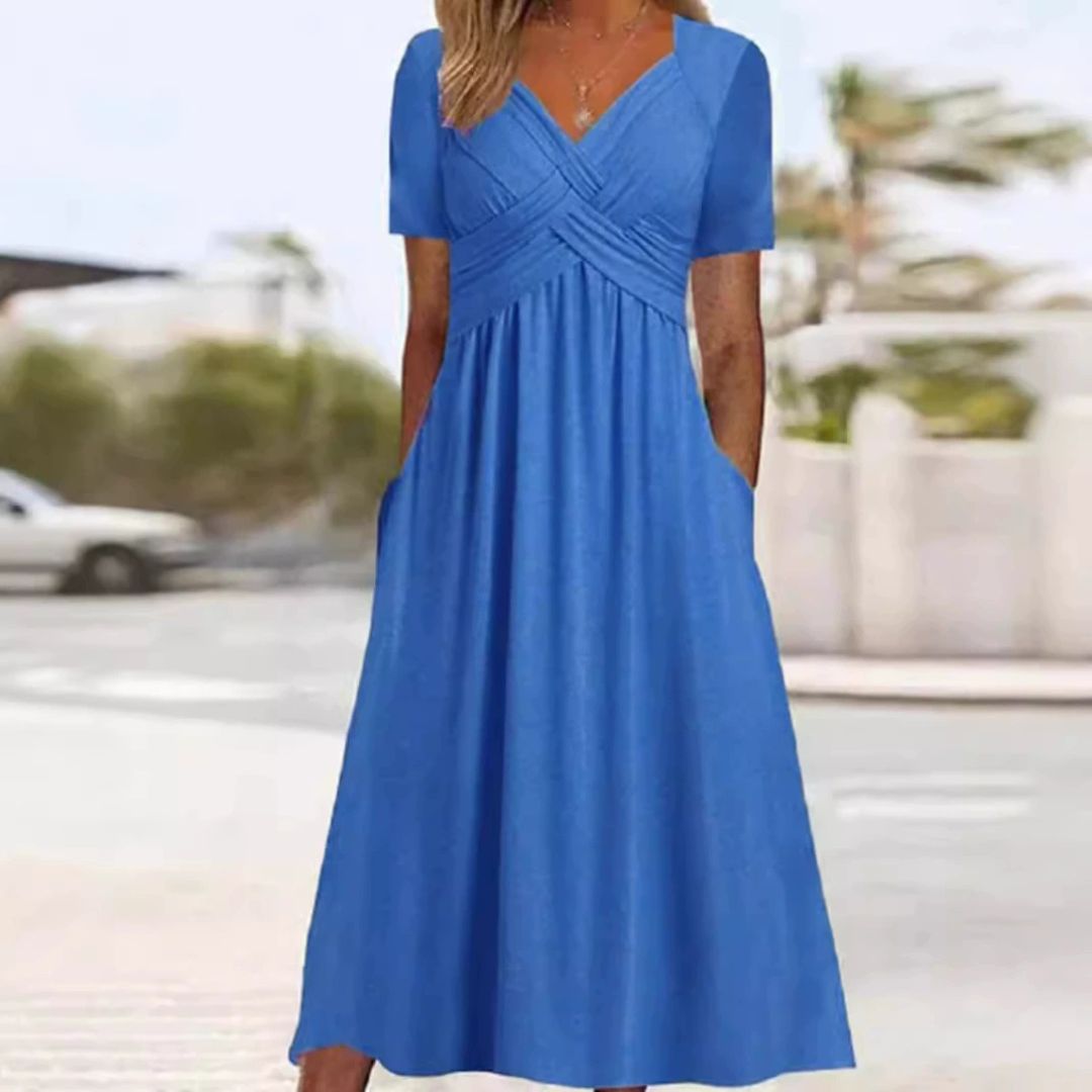 Hannah V-neck maxi dress in Blue, view 5