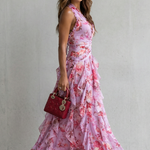 Belladina rose print halter maxi dress, view 4