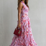 Belladina rose print halter maxi dress, view 4