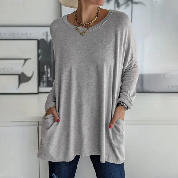 Moira relaxed long sleeve top in Grey, view 2
