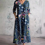 Linda floral kaftan dress in Navy, front view