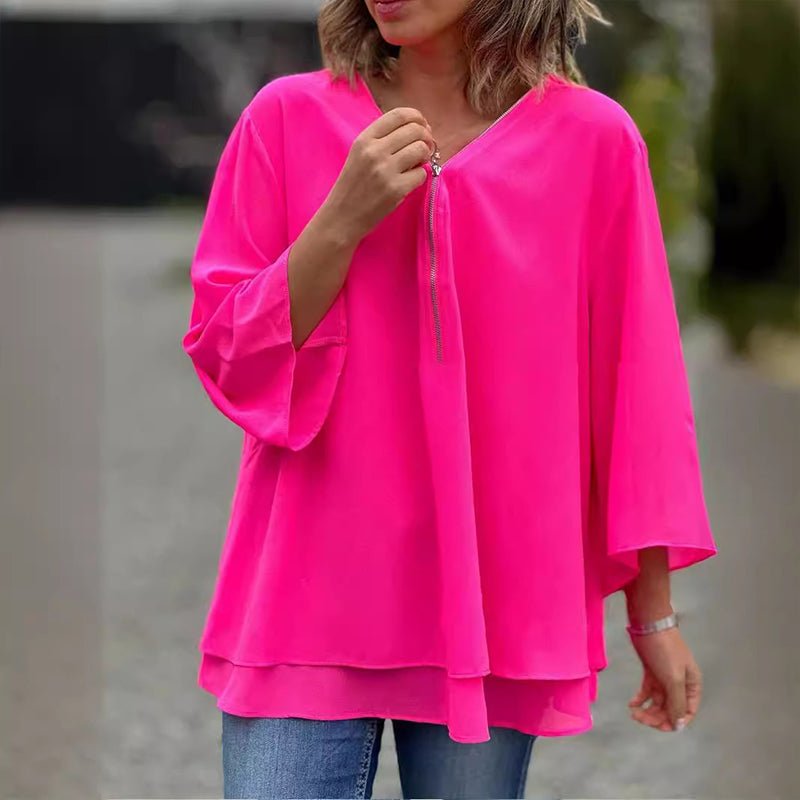 Lorelai chiffon zip blouse in Dark Pink, view 6