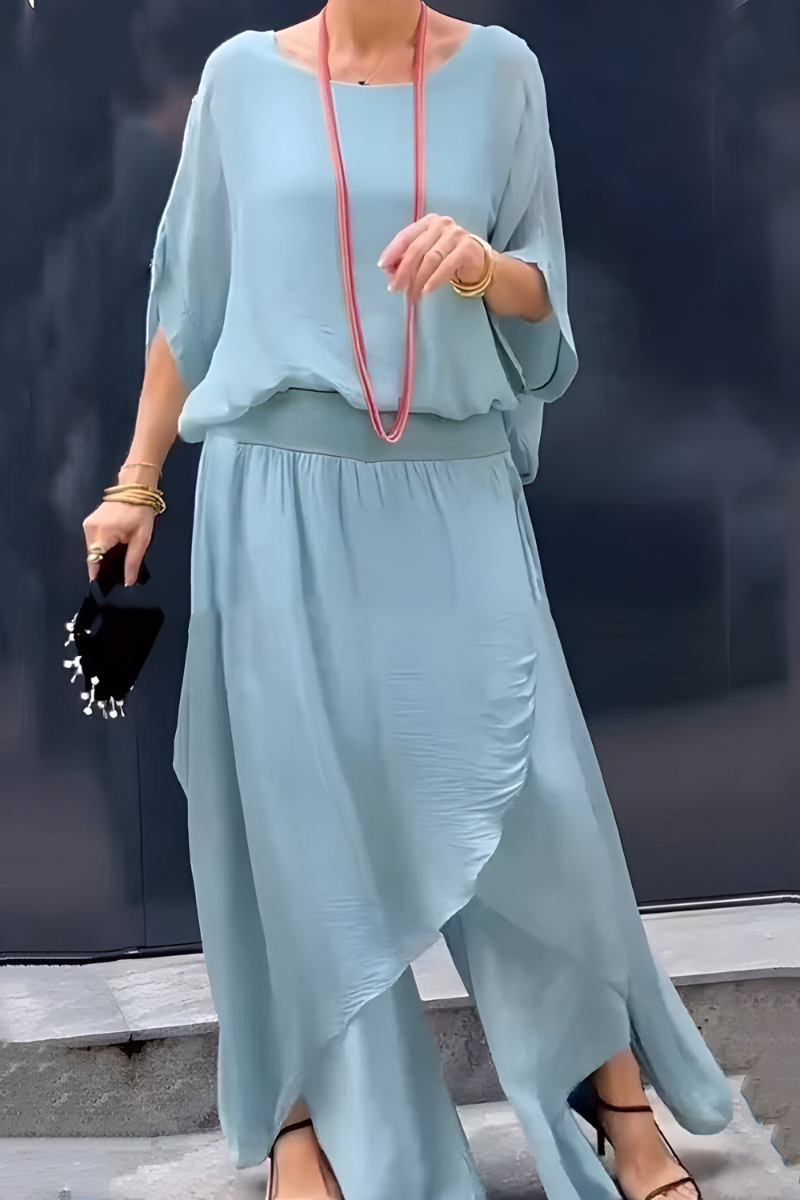 Manna chiffon wide-leg two-piece set in Blue, view 5