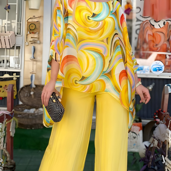 Cate printed two-piece summer set in Yellow, view 3