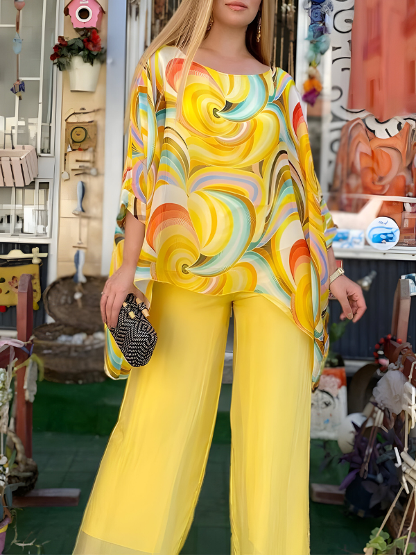 Cate printed two-piece summer set in Yellow, view 3