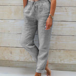 Aria cotton and linen elastic waist trousers in Grey, view 3