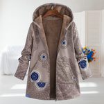 Noemi taupe mandala fleece-lined hooded coat in Beige, front view