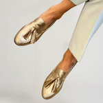 Beatrice Gold Metallic Tassel Loafers, front view
