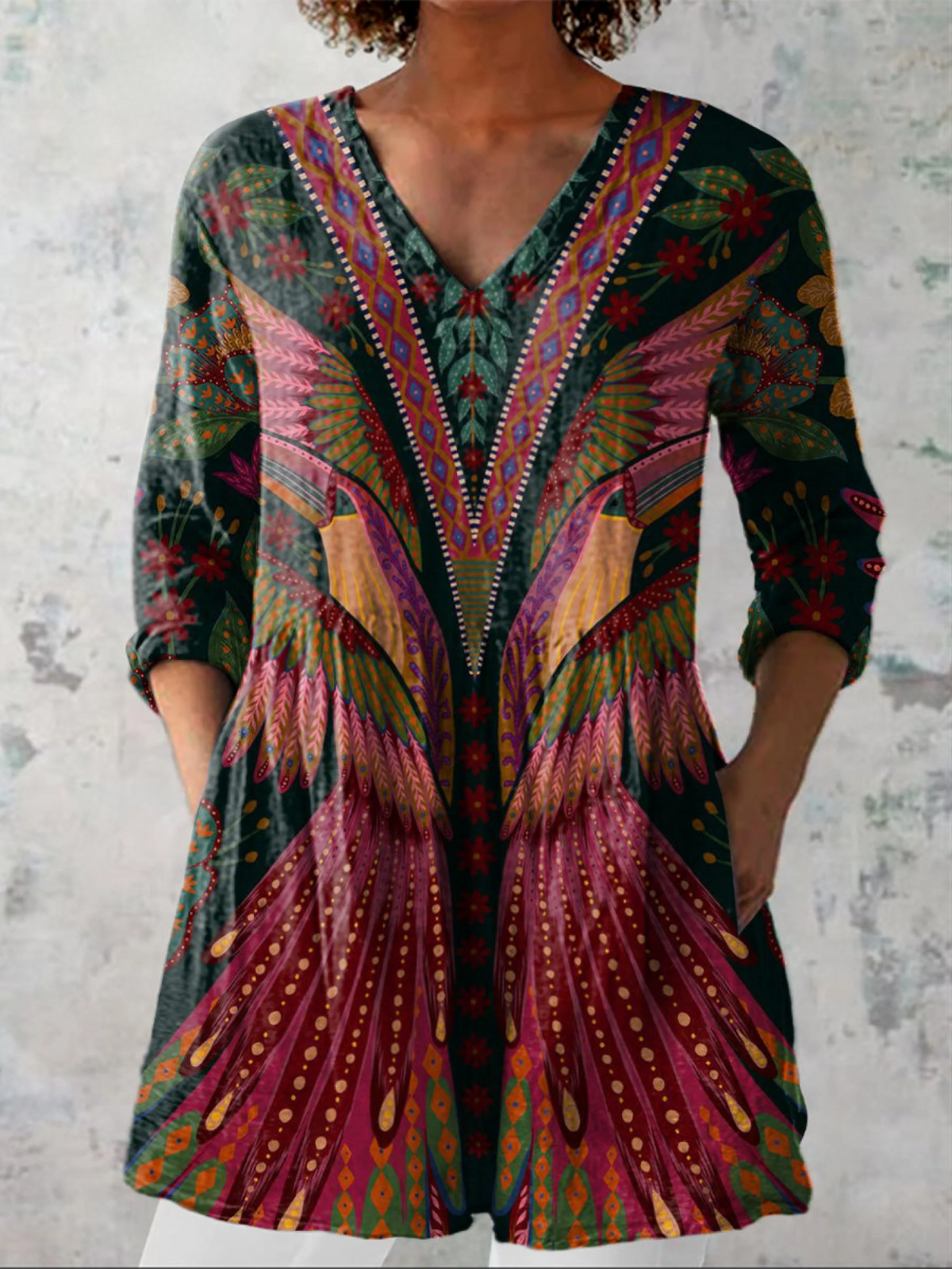 Manon deep red print blouse in Multicolour, front view