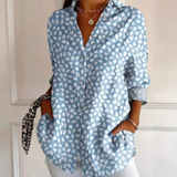 Riley blue spotted button blouse in Multicolour, front view