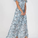 Victoria elegant floral V neck maxi dress in Blue, front view
