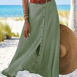 Marie button front flowing maxi skirt in Green, view 3