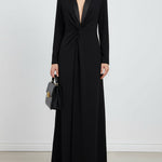 Kara deep V-neck maxi dress in Black, front view