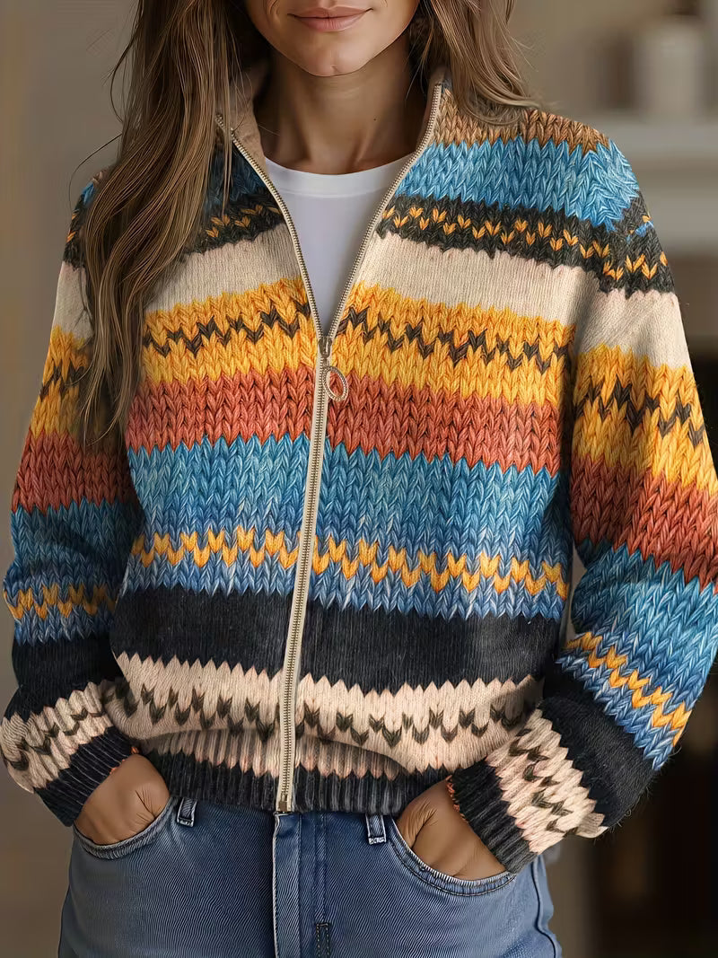 Jenna multicoloured zigzag zip-up cardigan, front view