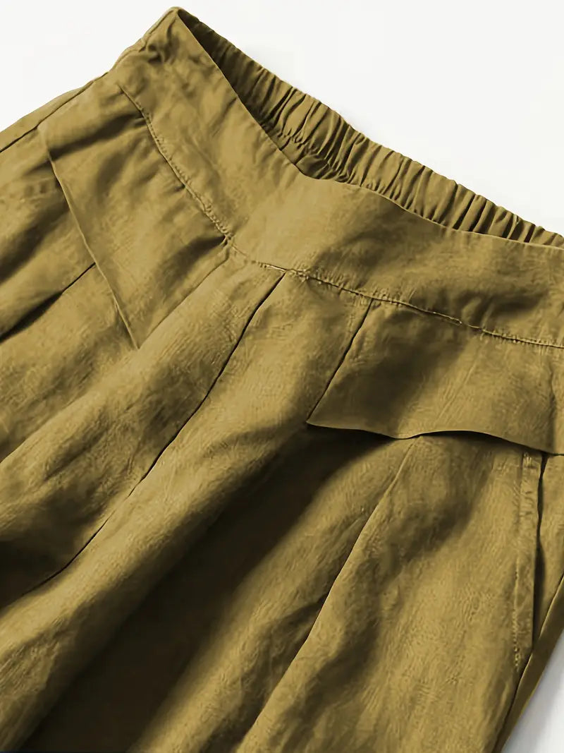 Audrey cropped wide-leg linen blend trousers, view 3