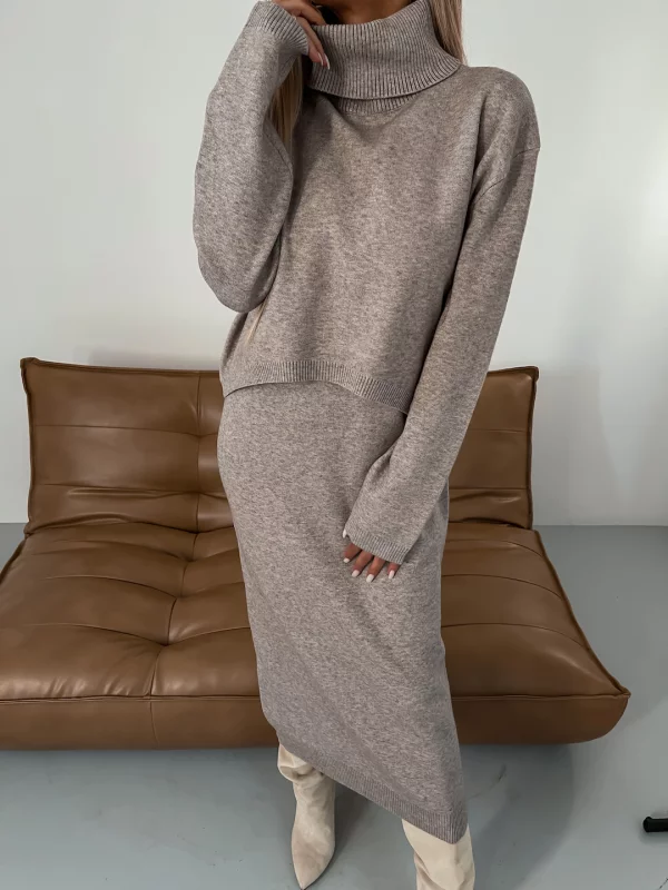 Erin knit midi dress and roll neck jumper set, view 8