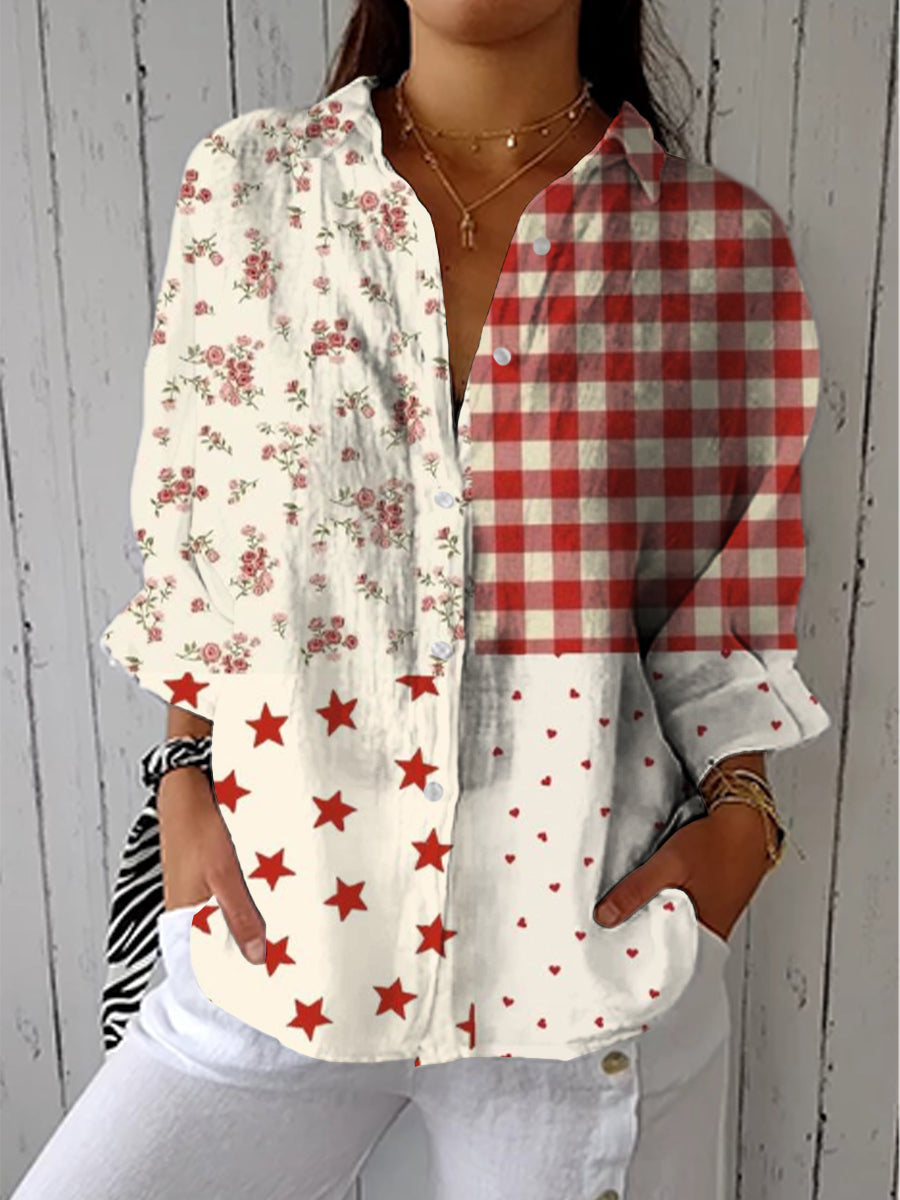 Elise country patchwork print blouse in Multicolour, front view