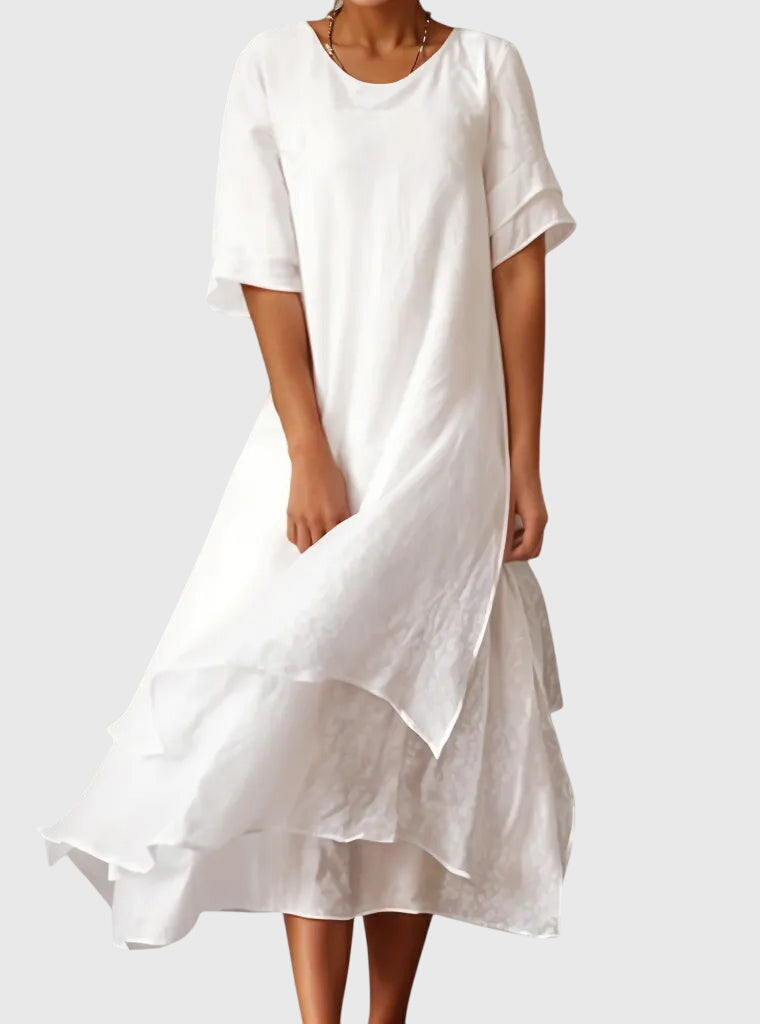 April elegant layered midi dress in White, view 2