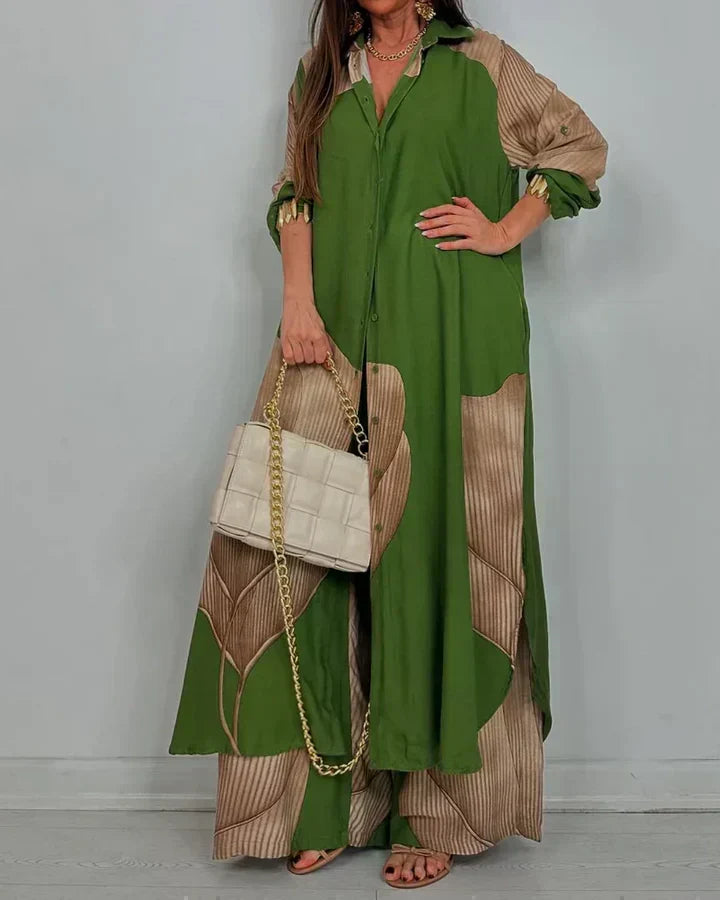 Moriel artistic print two-piece set in Green, view 5