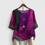 Auralie patchwork print boho top in Purple, view 4