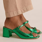 Marguerite golden mule heel sandal in Green, view 8