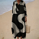 Black abstract print summer dress, front view