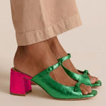 Marguerite golden mule heel sandal in Light Green, view 9