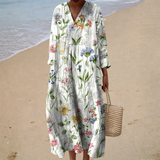 White print V-neck summer dress, front view