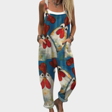 Comfortable Blue Rooster Print Dungarees, front view