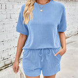 Solenne corduroy top and shorts set in Light Blue, view 11