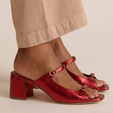 Marguerite golden mule heel sandal in Dark Red, view 4
