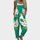 Comfortable Green Goose Print Dungarees, front view