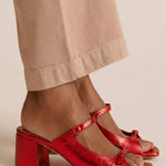 Marguerite golden mule heel sandal in Bright Red, view 3