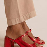 Marguerite golden mule heel sandal in Bright Red, view 3