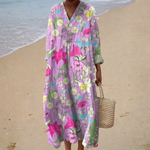 Lilac floral print V-neck summer dress, front view