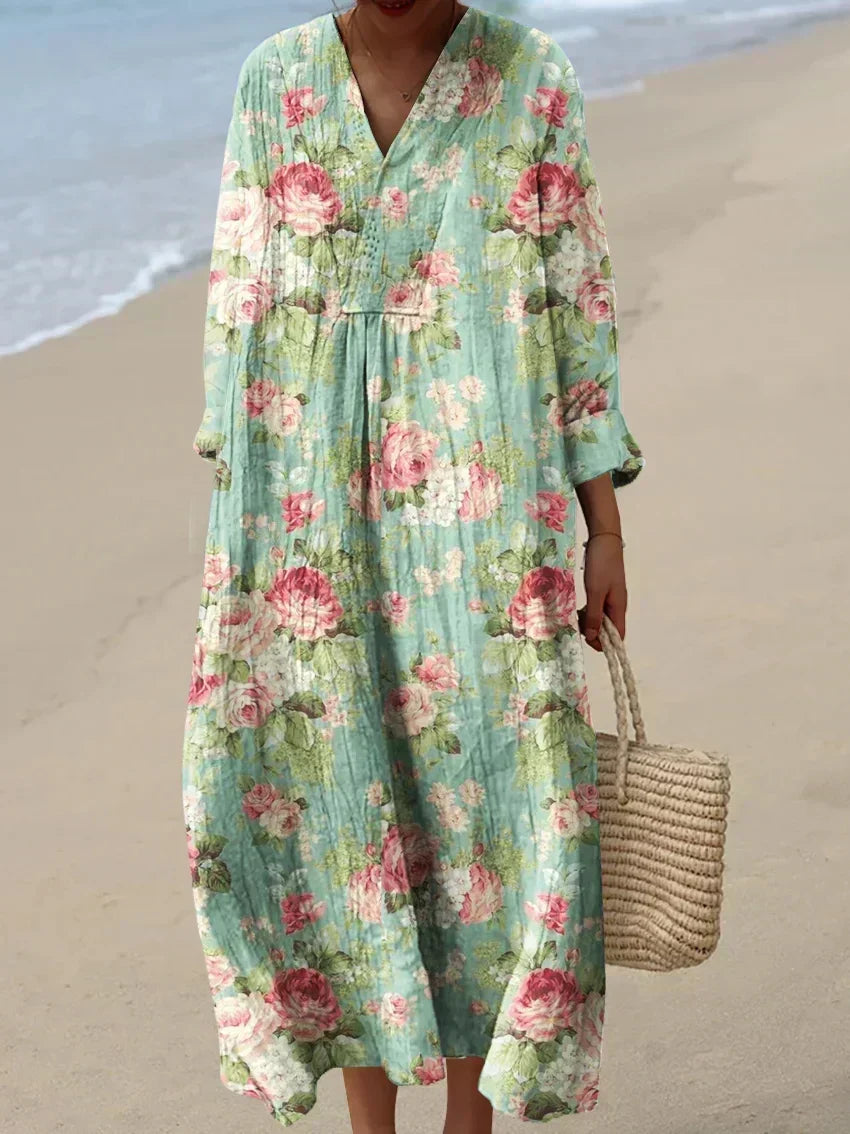 Anne floral print cotton summer dress, front view