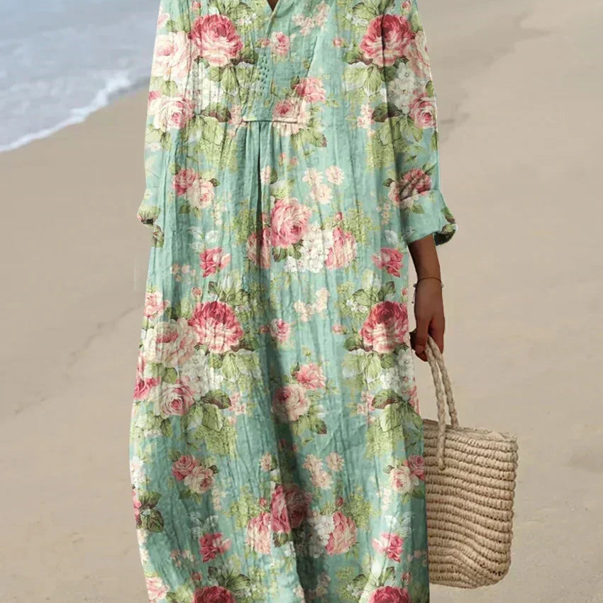 Anne floral print cotton summer dress, front view