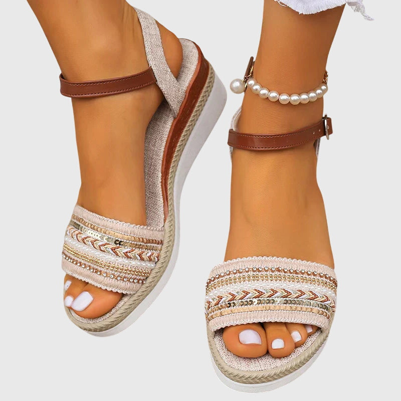Joselyn Beaded Boho Wedge Sandals, view 5