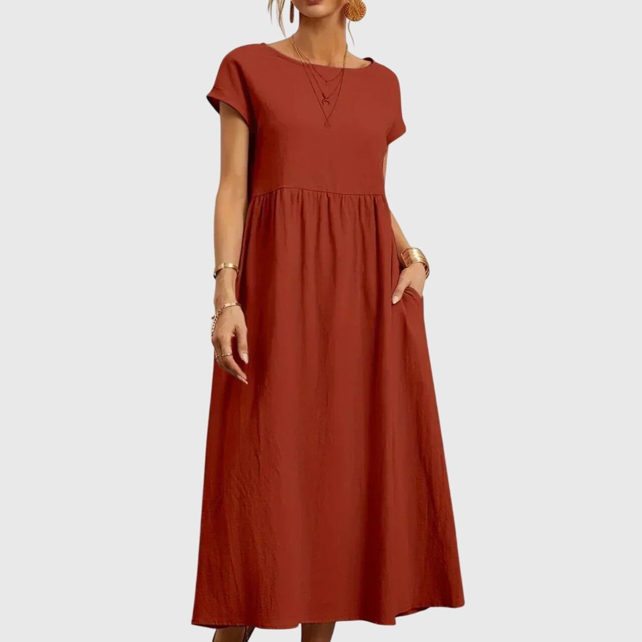 Giselle casual pocket dress in Brown, view 7